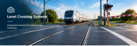 SFFST Expands Its Rail Solutions with Level Crossing Systems插图 Level crossing systems banner with train at railway‑road intersection